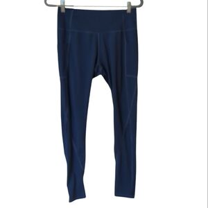 HealthYoga Dark Blue Mid Rise Legging w Two Side/Phone Pockets Size L